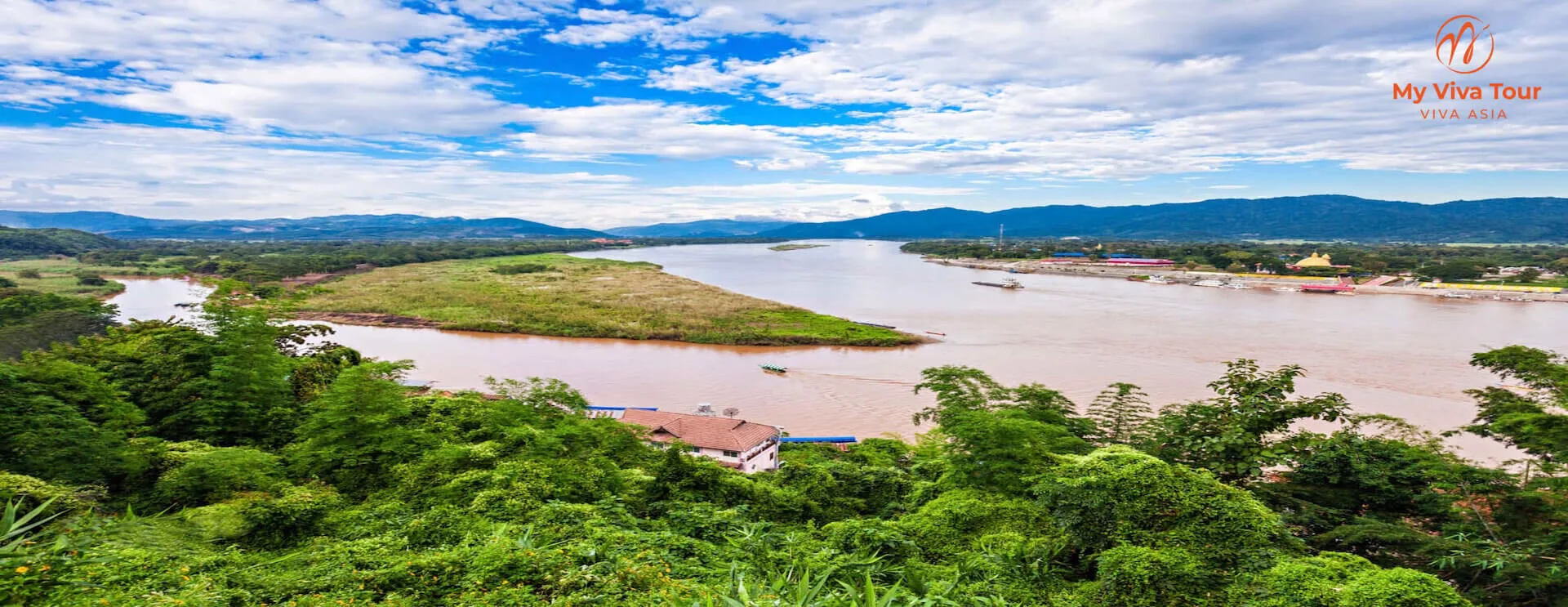 View over the Mekong River at the Golden Triangle where Thailand, Laos and Myanmar meet, near Chiang Rai
