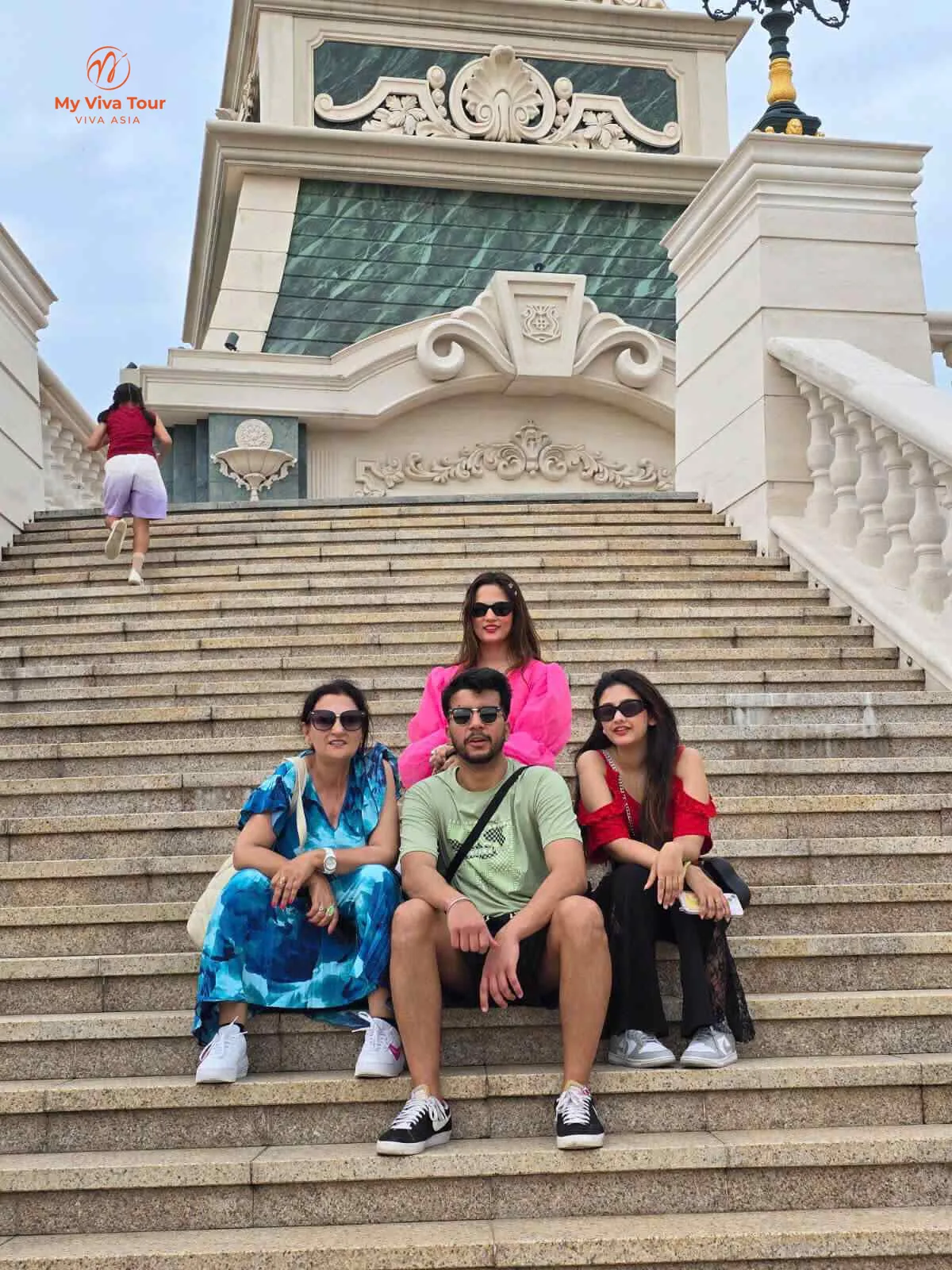 Travellers on the grand staircase at Ba Na Hills near Da Nang