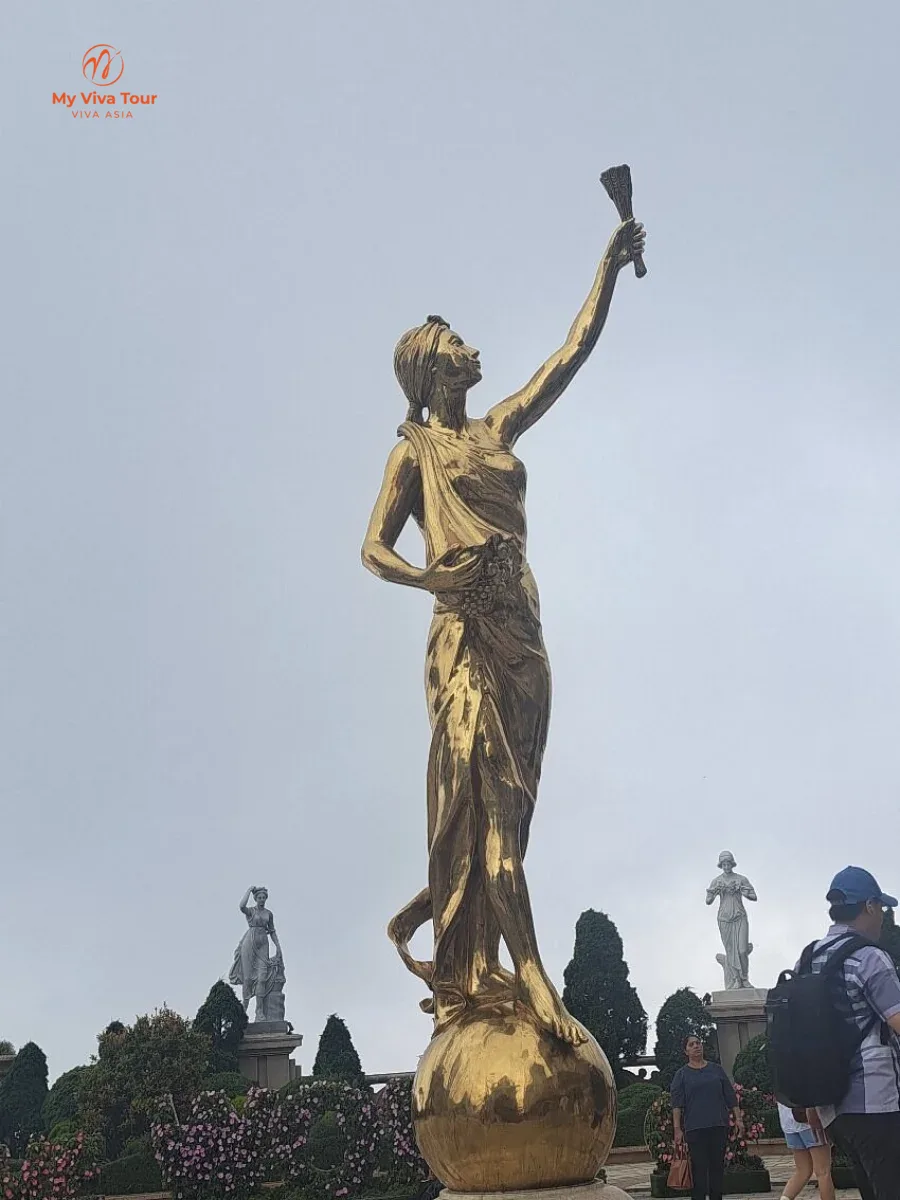 Golden statue in the French gardens at Ba Na Hills, Da Nang