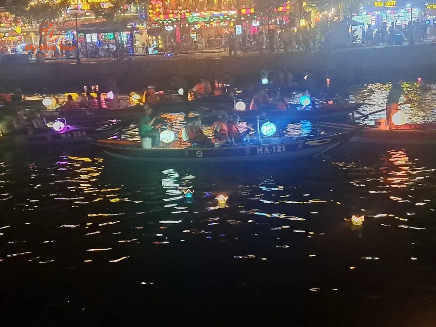 Lantern boats on the river in Hoi An Ancient Town at night
