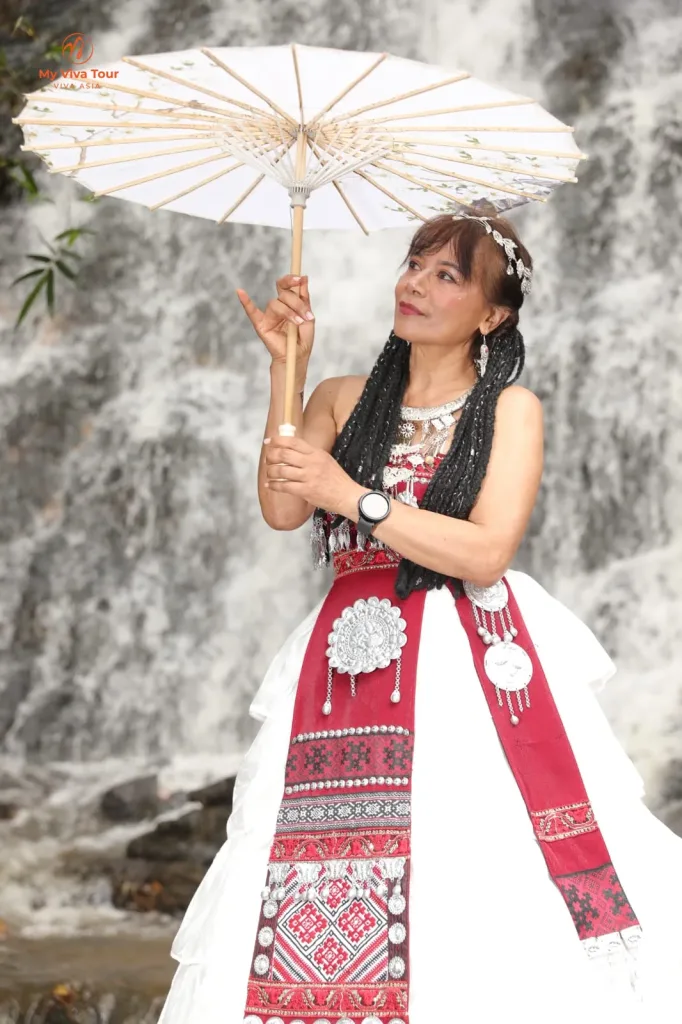 Farida in traditional Hmong dress on her Sapa Vietnam trip
