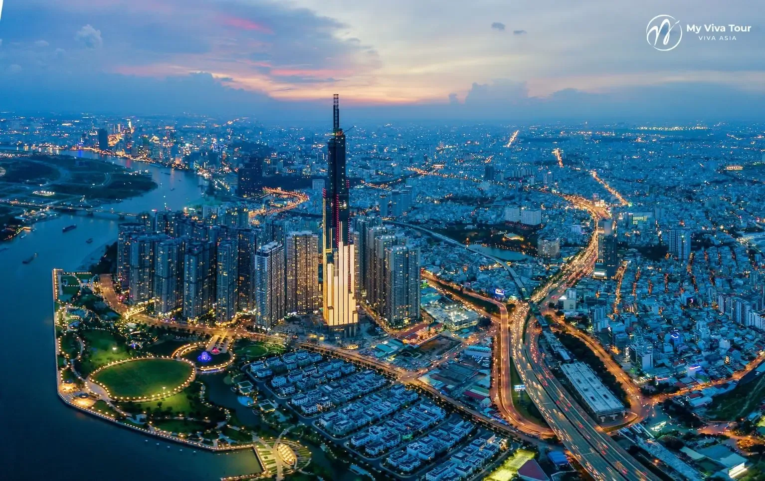Ho Chi Minh City skyline at dusk, a common first arrival point in Vietnam for US travellers