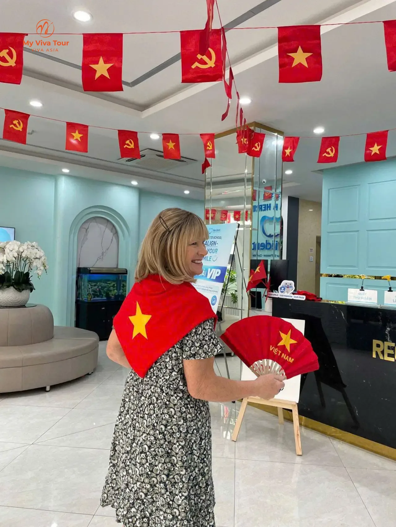 Wendy Merrington celebrating Vietnam's National Day at the Hanoi dental clinic
