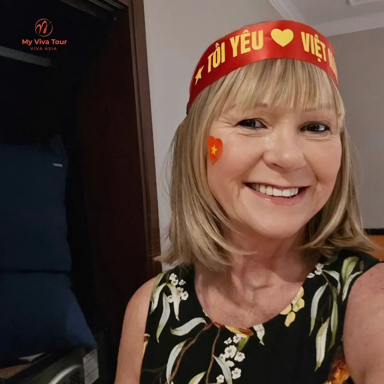 Wendy Merrington embracing Vietnam's National Day spirit during her Hanoi dental trip